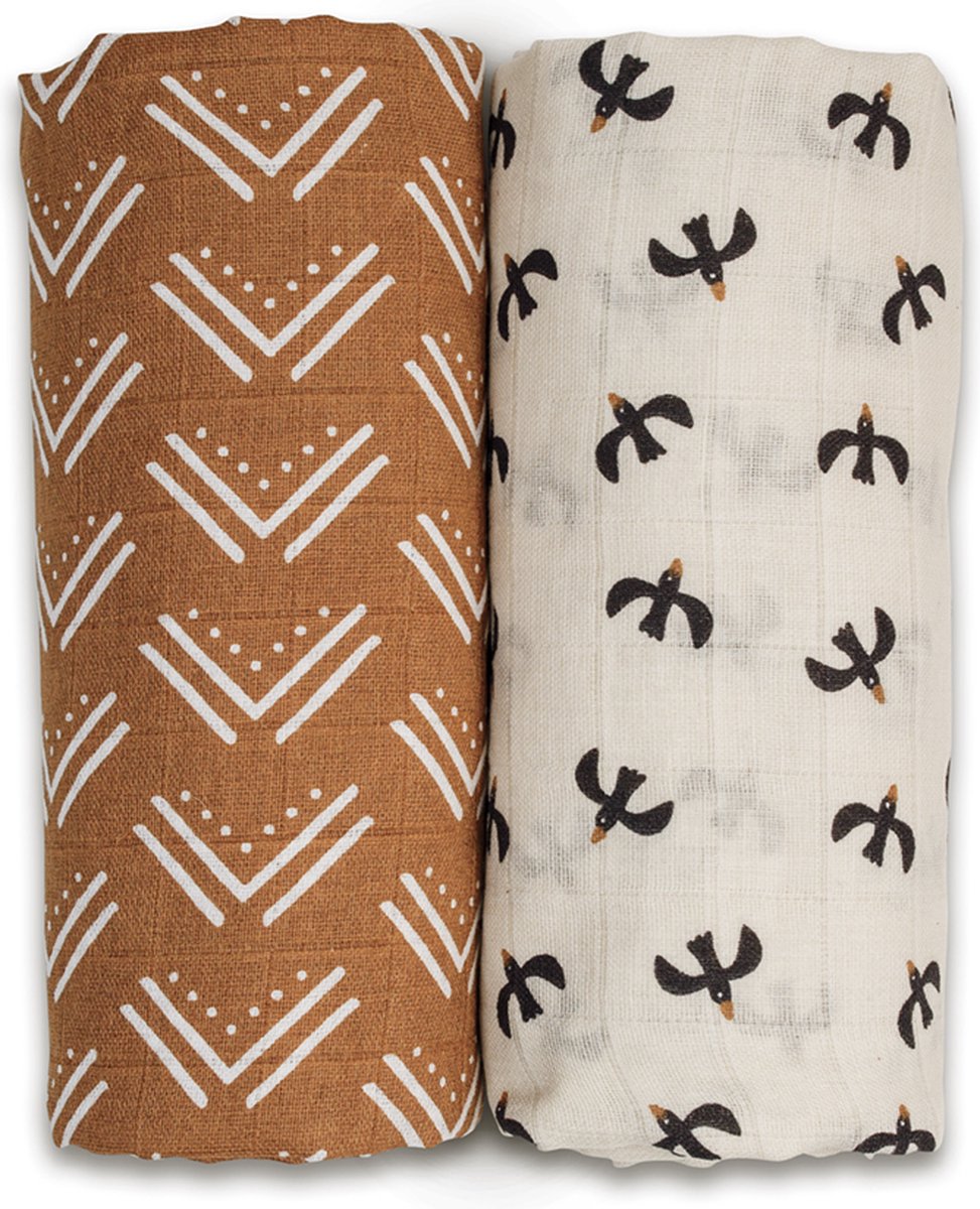 Lulujo swaddle 100x100 2-pack - toile de boue oiseaux noirs