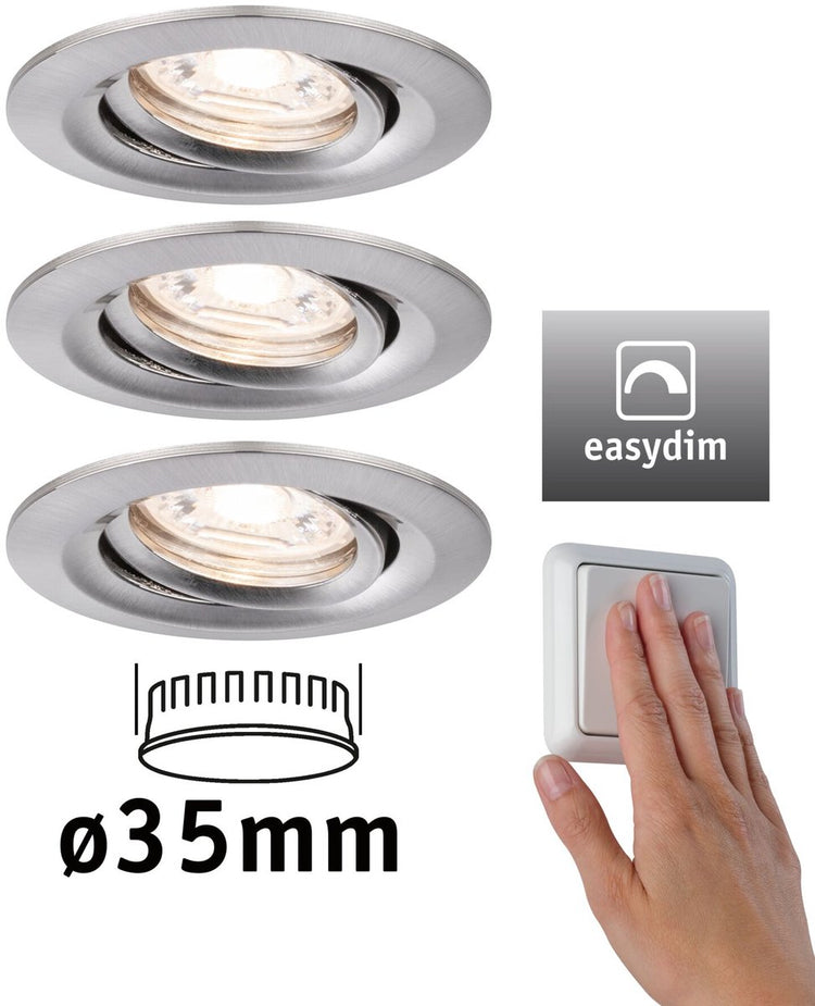 Paulmann lampe encastrable LED easy dim nova mini plus coin base set orientable rond 66 mm 15° coin 3x4,2w 3x300lm 230v dimmable 2700k acier brossé
