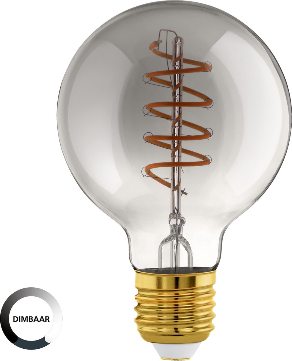 Lampe LED Eglo - E27 - ø 9,5 cm - G95 - fumée - 2000k - dimmable