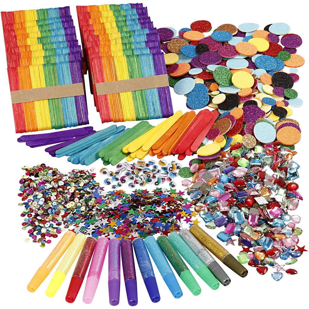 Creativ company paillettes et bâtons en bois, différentes couleurs, 1 set