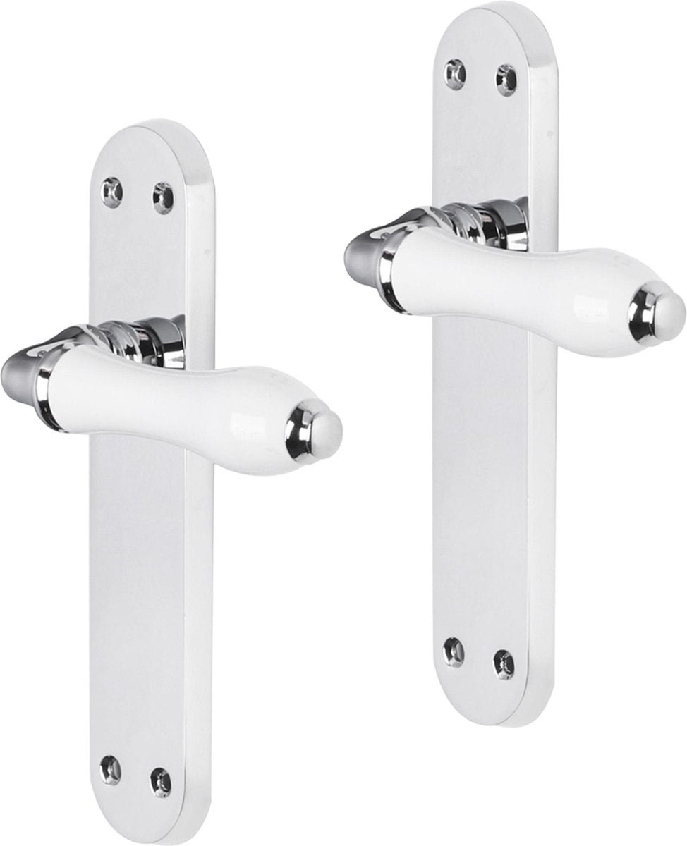 Poignée de porte Impresso - perth - pour l'intérieur - bouclier de porte ovale avec vis - chrome - blanc - 2 pièces