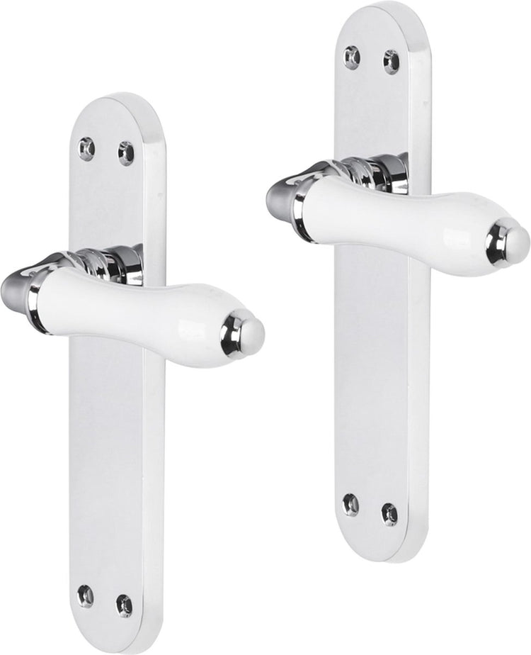 Poignée de porte Impresso - perth - pour l'intérieur - bouclier de porte ovale avec vis - chrome - blanc - 2 pièces