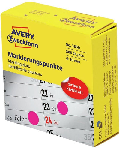 Avery -zweckform 3850 étiquettes pour points de marquage diamètre 10 mm magenta 800 pièces papier permanent
