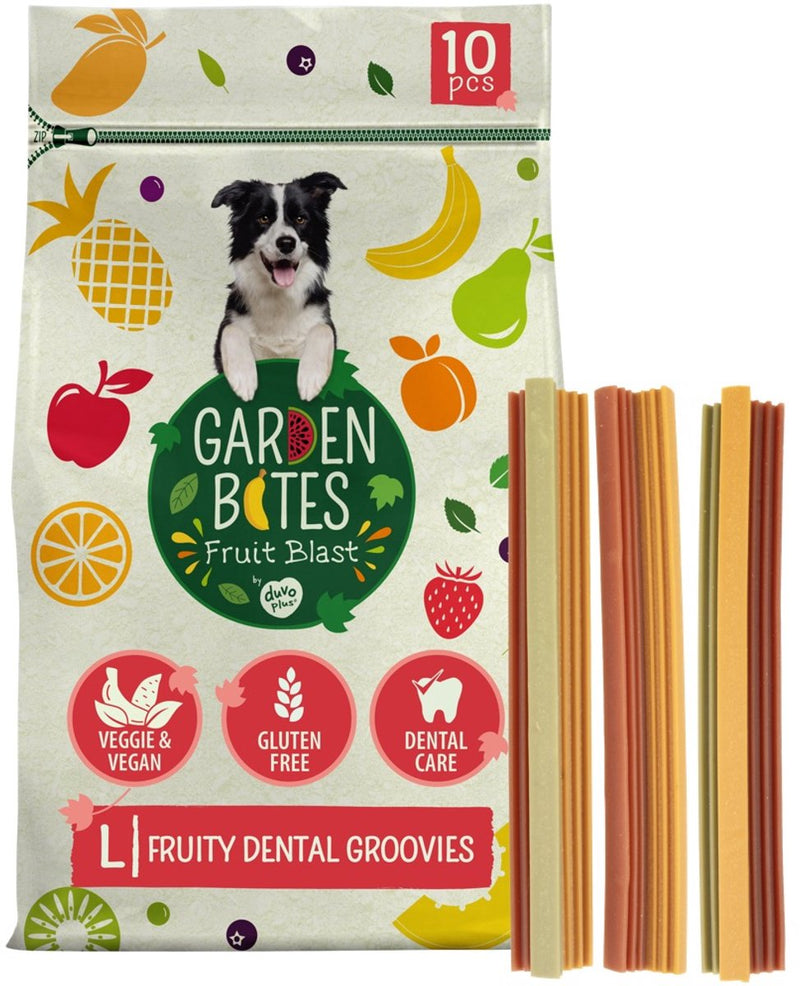 Duvo plus garden bouchées - fruité dentaire groovies collations pour chiens - friandises pour chiens - végétarien sans gluten - grand 10pcs