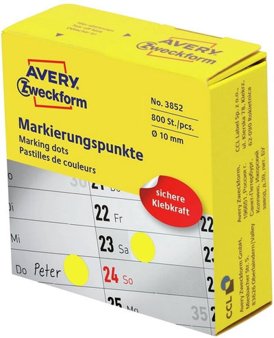 Avery -zweckform 3852 étiquettes pour marquage de points diamètre 10 mm jaune 800 pièces papier permanent