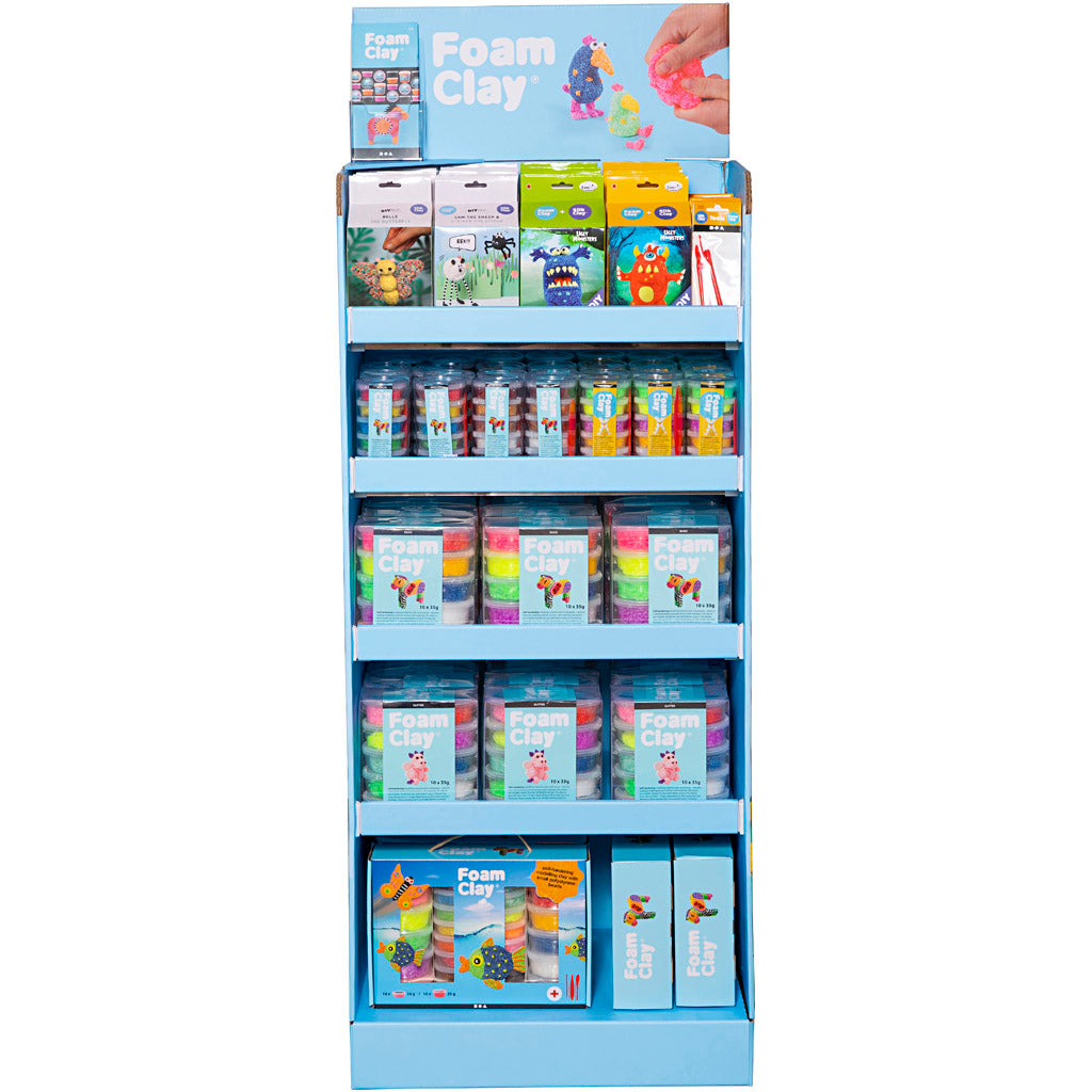 Présentoir de sol en mousse d'argile ® - à monter soi-même, h : 1560 mm, p : 390 mm, l : 580 mm, différentes couleurs, 102 unités. 1 boîte
