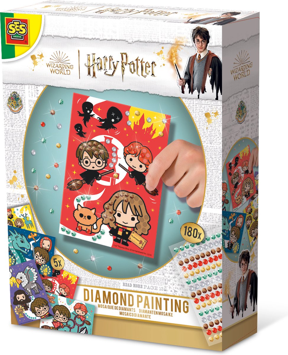 Ses creative - harry potter - peinture diamant - 180 autocollants diamant et 5 cartes mosaïque - kit de bricolage pour enfants