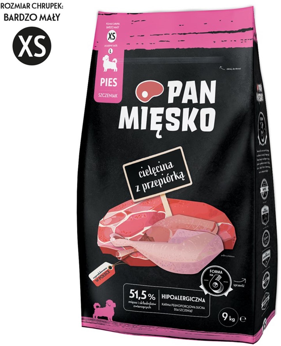 Pan mięsko - nourriture sèche pour chiens - veau de caille - pour chiots xs - teneur élevée en protéines - digestion saine