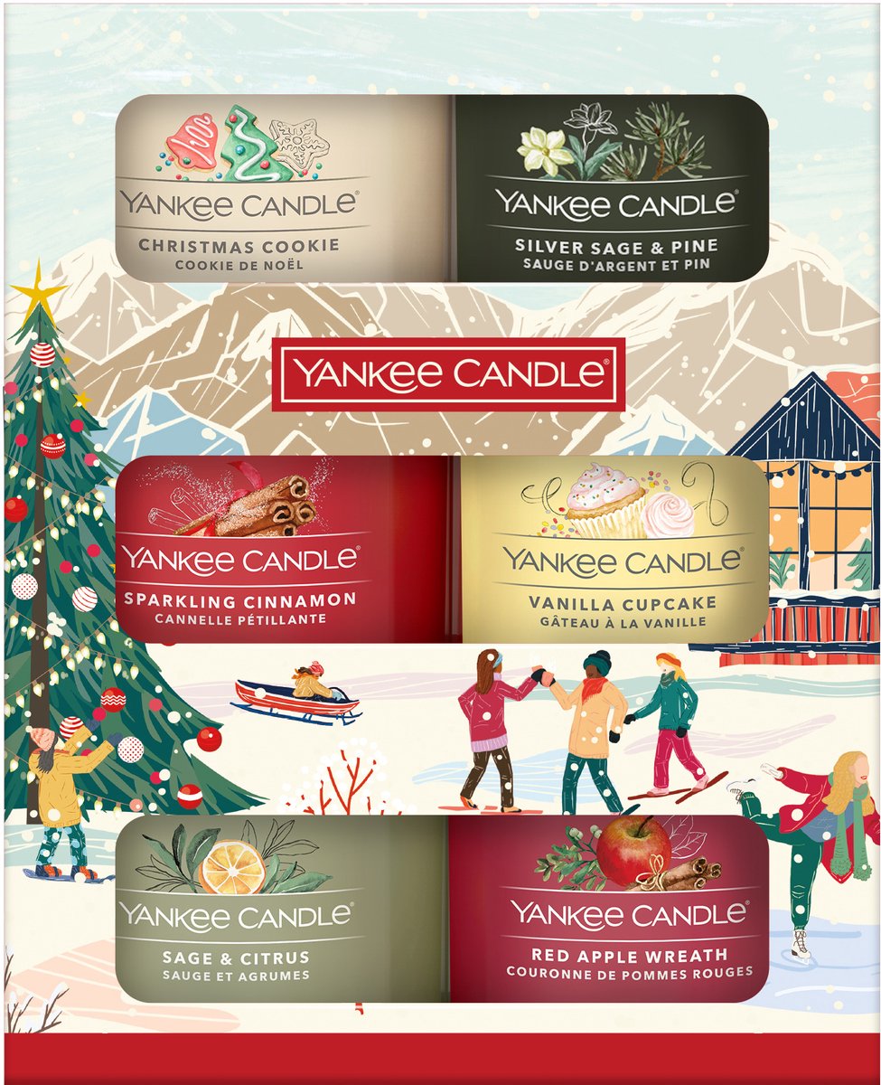 Bougie Yankee - coffret cadeau votif après ski 6 remplis - 65 heures de combustion - coffret cadeau bougie parfumée