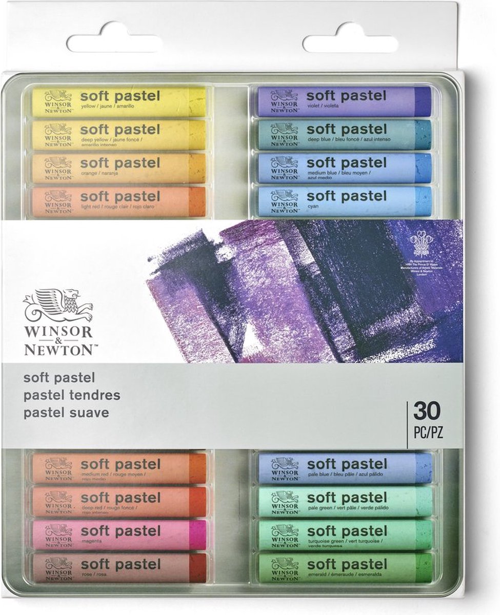 Winsor Newton 1790002 Boîte de pastels tendres – 30 pièces, craie pastel pour dessin et peinture, hautement pigmentée, résistante à la lumière