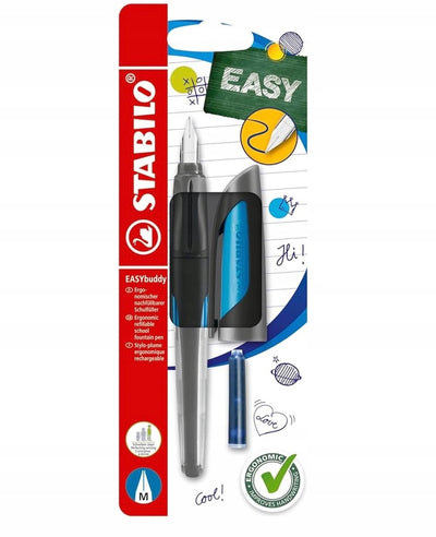 Stabilo easybuddy - stylo plume ergonomique - noir bleu clair - plume M pour droitiers