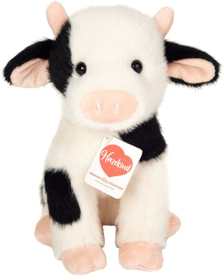 Teddy hermann hermann teddy peluche vache - tissu peluche doux - peluches premium - noir et blanc - 25 cm - animaux de la ferme