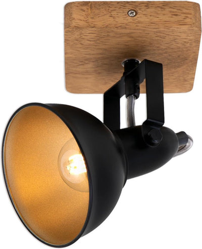 Briloner style bois - applique - spot rotatif - e14 - matière : bois et métal - couleur : noir et or