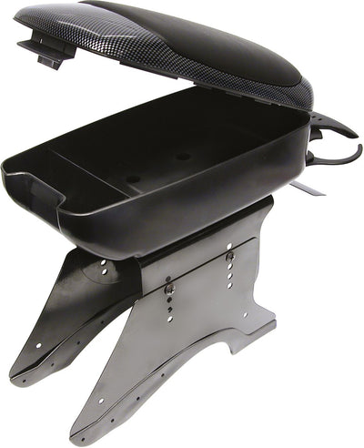 Accoudoir Carpoint - version avec carbone noir - montage sur console centrale - compartiment de rangement pratique - hauteur réglable de 24 à 30 cm - largeur réglable de 8 à 13 cm - matériel de montage inclus