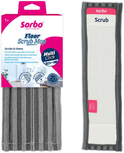 Balai à récurer Sorbo - Balai à franges en microfibre avec bandes de récurage - Ligne multi-clics - Pour les salissures tenaces, sols propres sans traces - sans manche