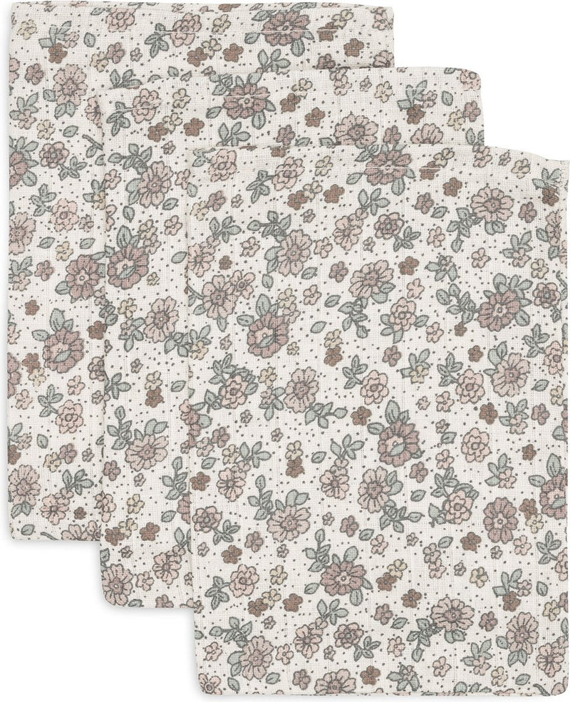 Jollein - gant de toilette hydrophile 15x20cm - gant de toilette bébé - fleurs rétro - 3 pièces