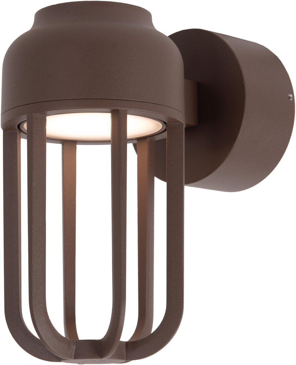 Lucide Wells - applique intérieur extérieur - ø 10 cm - led - 1x8w 2700k - ip54 - brun rouille | essentiel