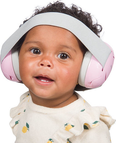 Protection auditive Dooky bébé - bandeau élastique réglable - écouteurs pour bébés - isolation 25 dB - écouteurs antibruit - cache-oreilles légers avec sac de rangement - cache-oreilles pour bébé tout-petit 0-3 ans - rose