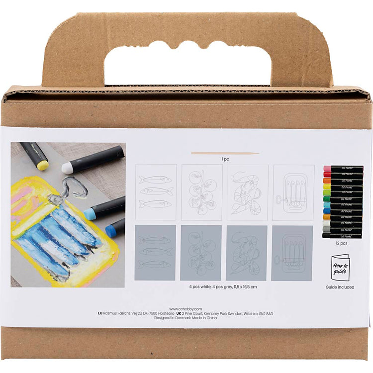 Creativ company mini hobby set pastel à l'huile, gris, blanc, 1 boîte