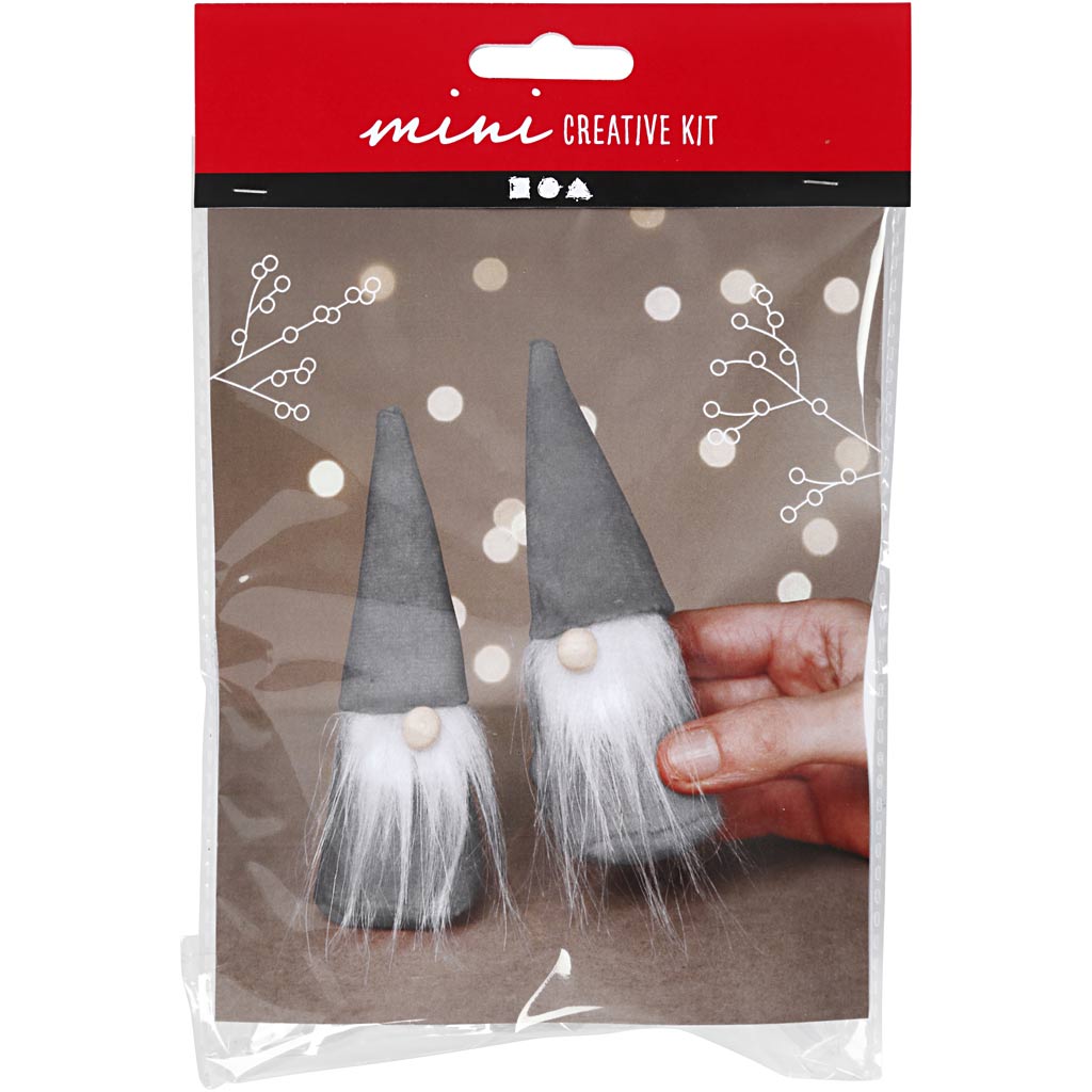 Creativ company mini kit créatif, nains de Noël scandinaves, h: 12 cm, gris, 1 boîte