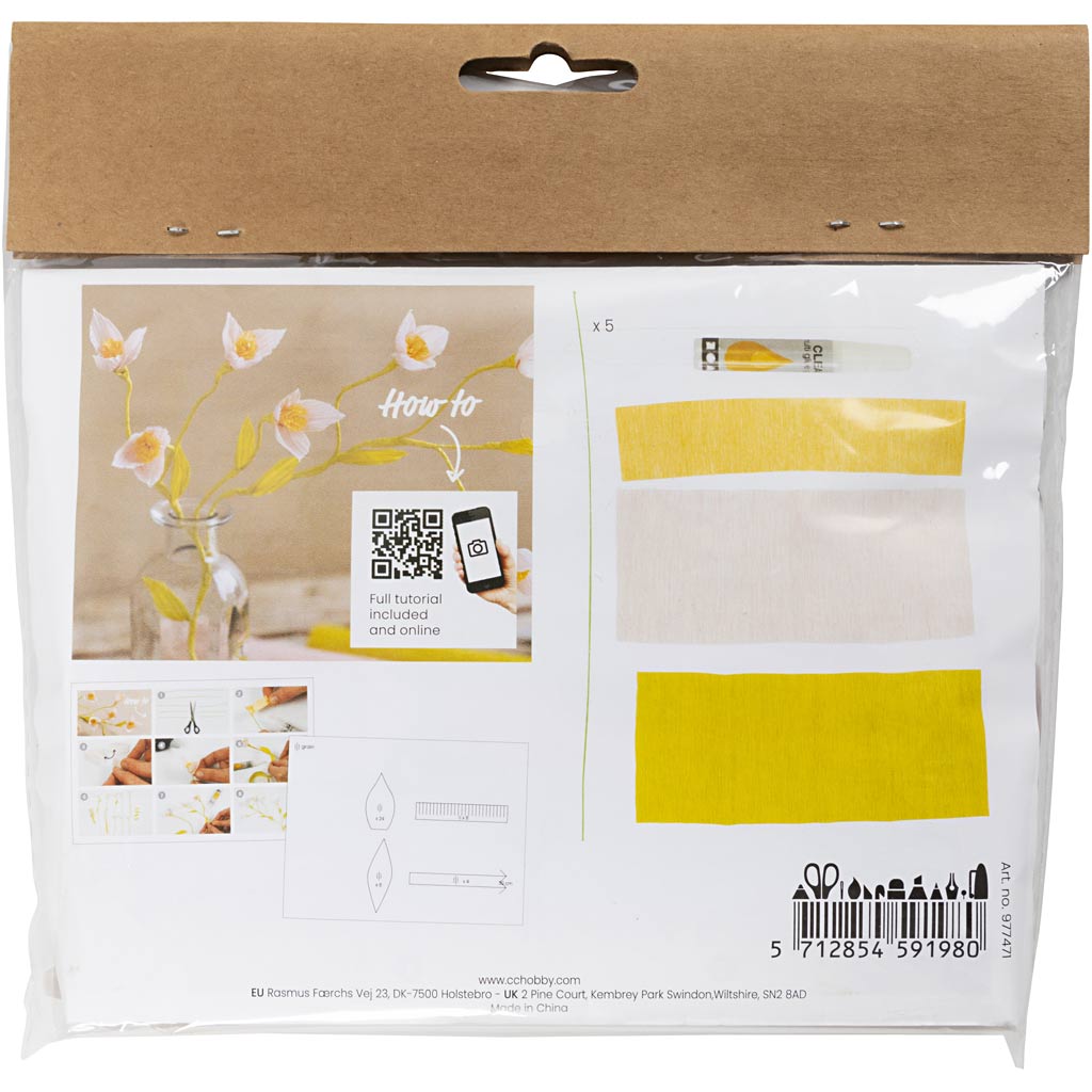 Creativ company mini hobby set papier crépon, branche de cerisier, rapport crêpe : 180%, 1 boîte