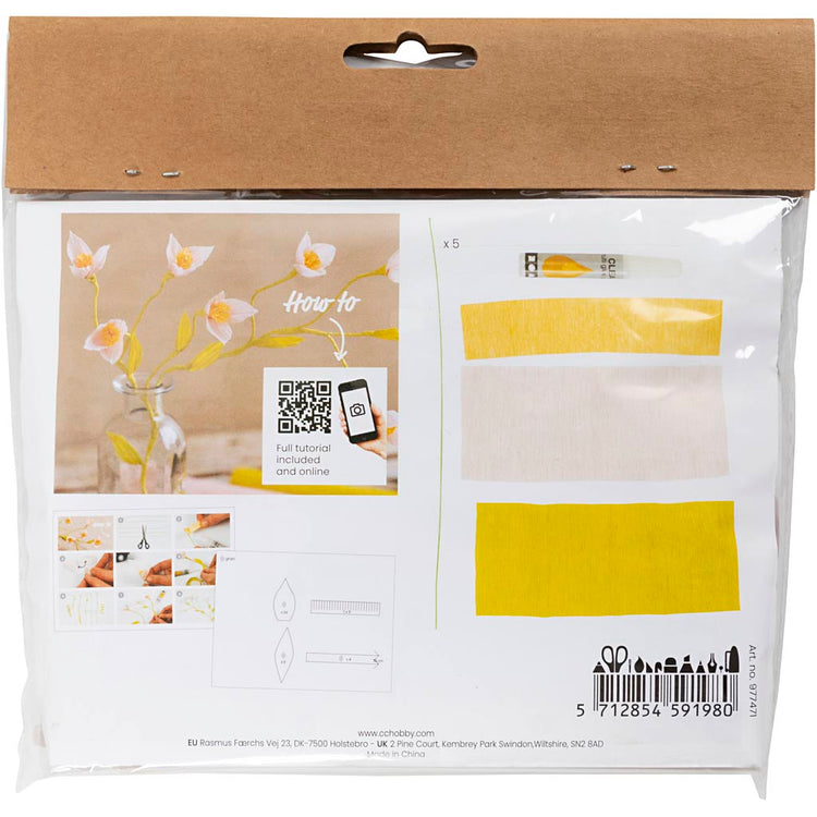Creativ company mini hobby set papier crépon, branche de cerisier, rapport crêpe : 180%, 1 boîte