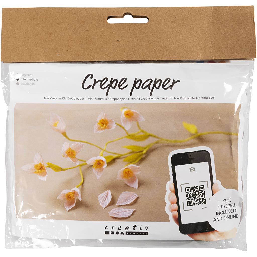 Creativ company mini hobby set papier crépon, branche de cerisier, rapport crêpe : 180%, 1 boîte