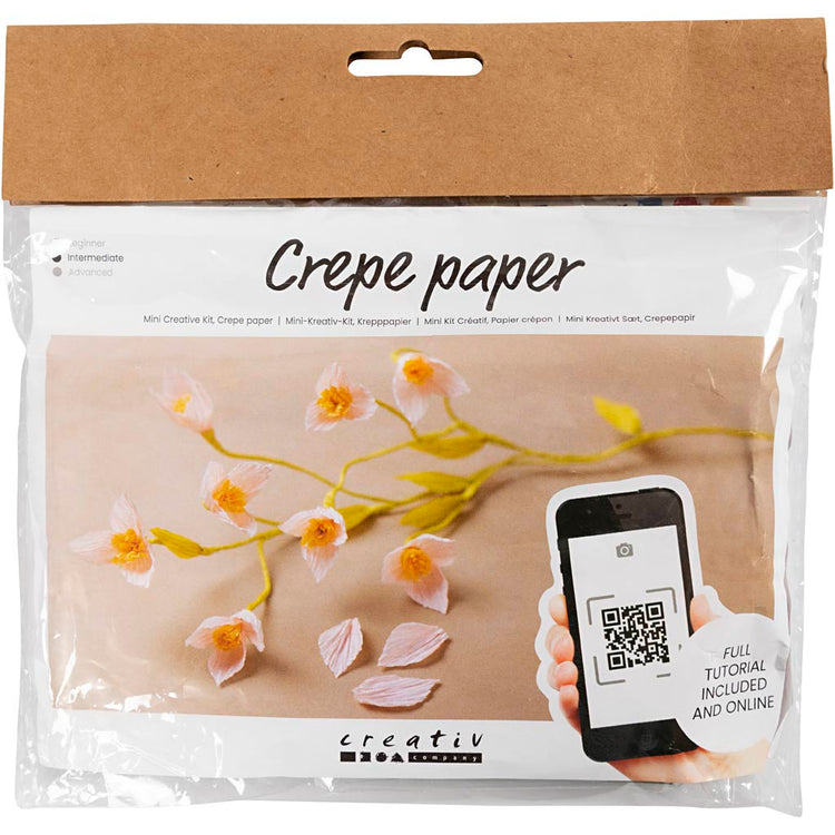 Creativ company mini hobby set papier crépon, branche de cerisier, rapport crêpe : 180%, 1 boîte