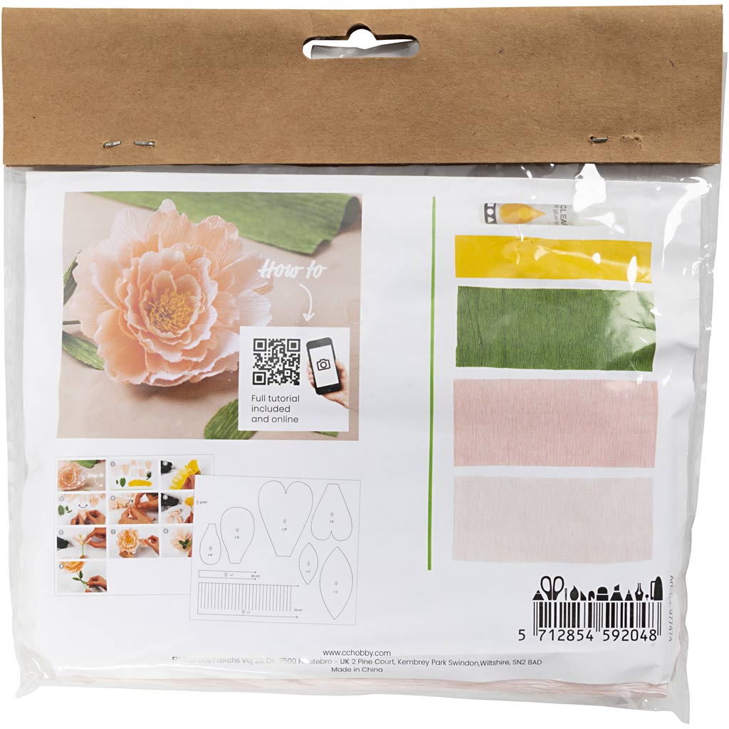 Creativ company mini hobby set papier crépon, pivoine, rapport crêpe : 180%, 105 gr, 1 boîte