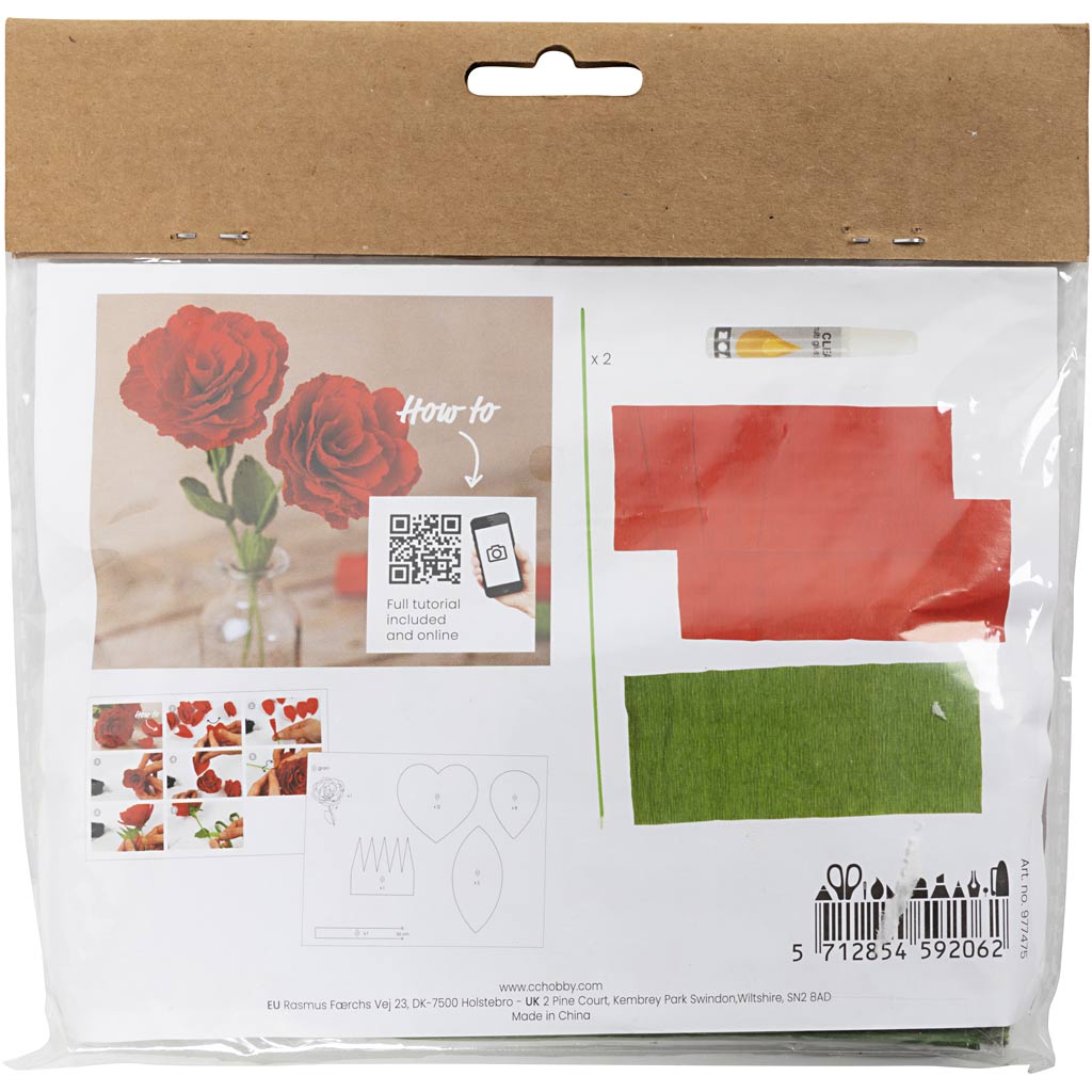 Creativ company mini hobby set papier crépon, roses, rapport crépon : 180%, 105 gr, 1 boîte