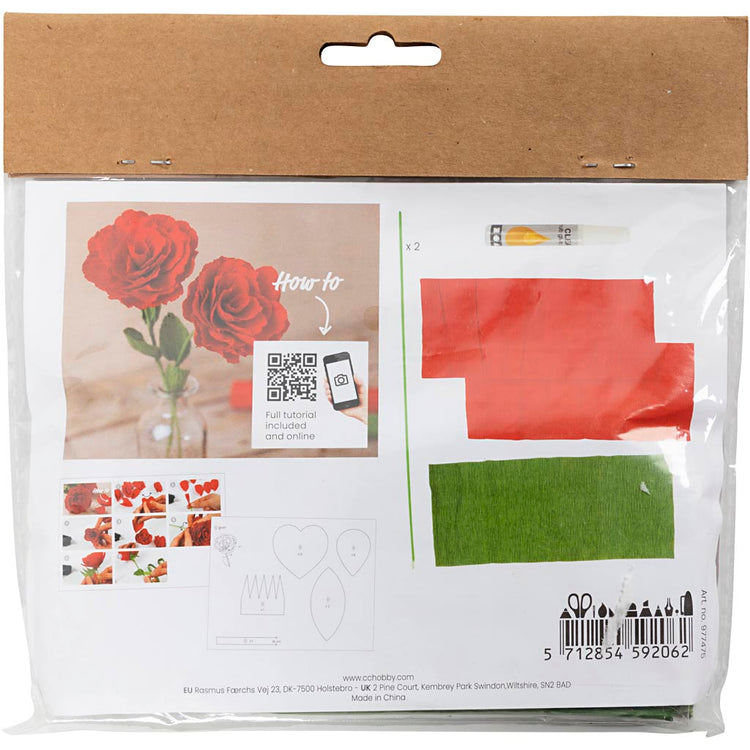 Creativ company mini hobby set papier crépon, roses, rapport crépon : 180%, 105 gr, 1 boîte