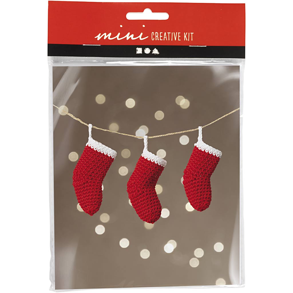 Creativ company mini kit de loisirs au crochet, bas de Noël, rouge et blanc, 1 boîte