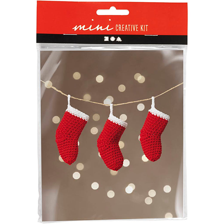 Creativ company mini kit de loisirs au crochet, bas de Noël, rouge et blanc, 1 boîte