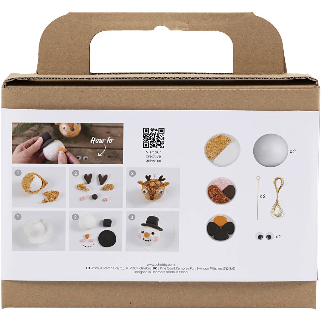 Creativ company mini hobby set boules de Noël, renne et bonhomme de neige, 1 boîte