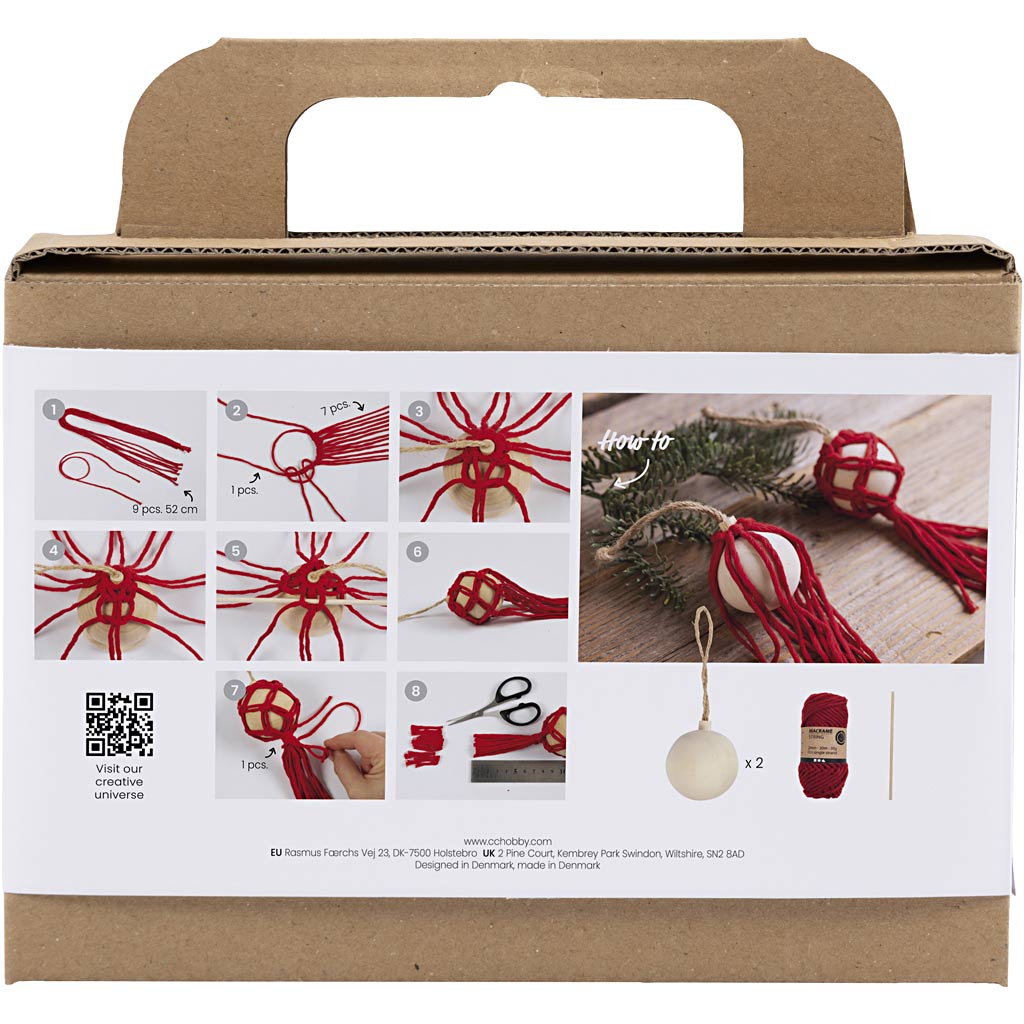 Creativ company hobby set Boules de Noël, macramé, Noël rouge, 1 boîte