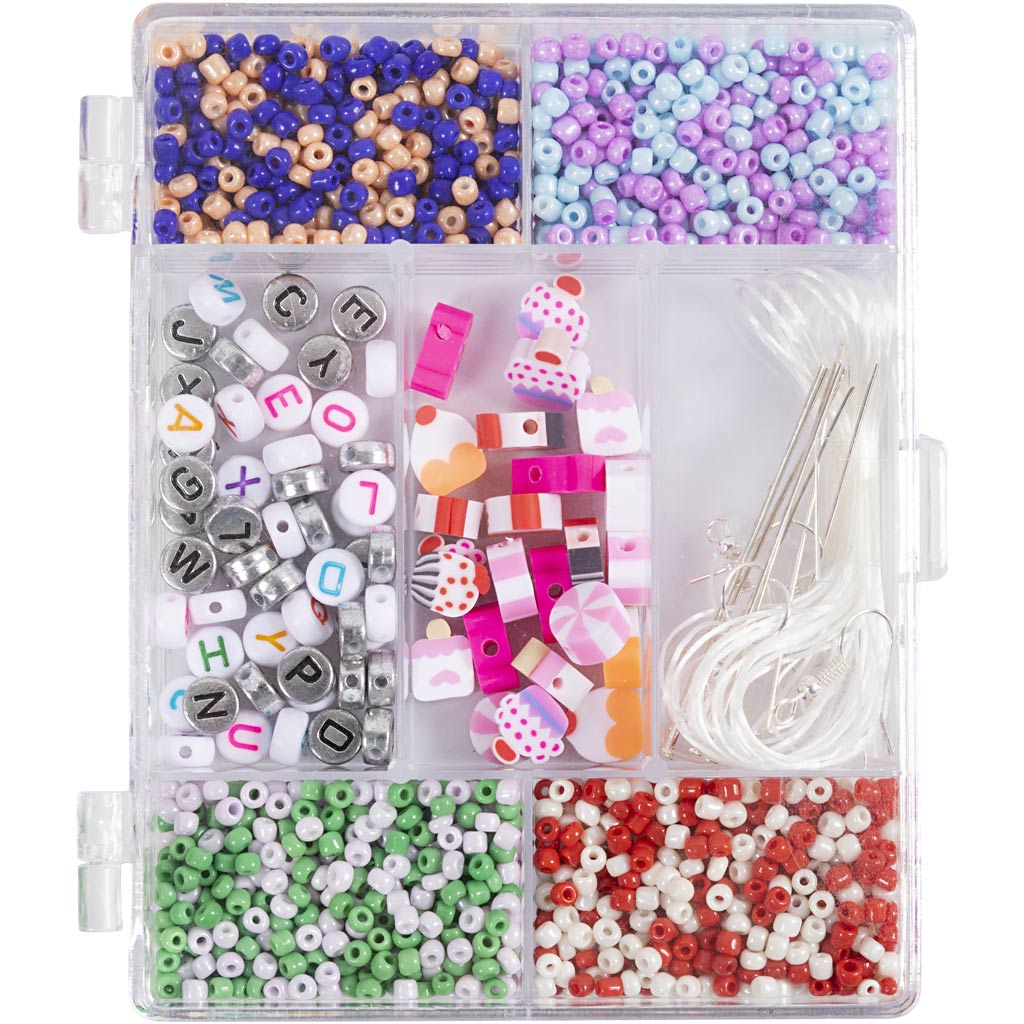 Creativ company boîte créative à bijoux, mélange de bonbons, env. Plus de 1600 pièces, couleurs pastel, 1 boîte