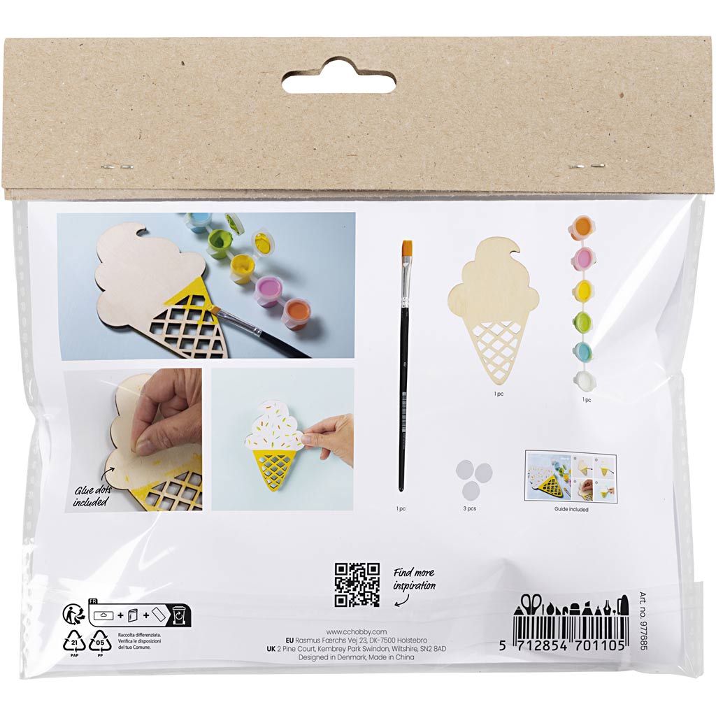 Creativ company mini kit de loisirs peinture, cornet de glace, différentes couleurs, 1 boîte