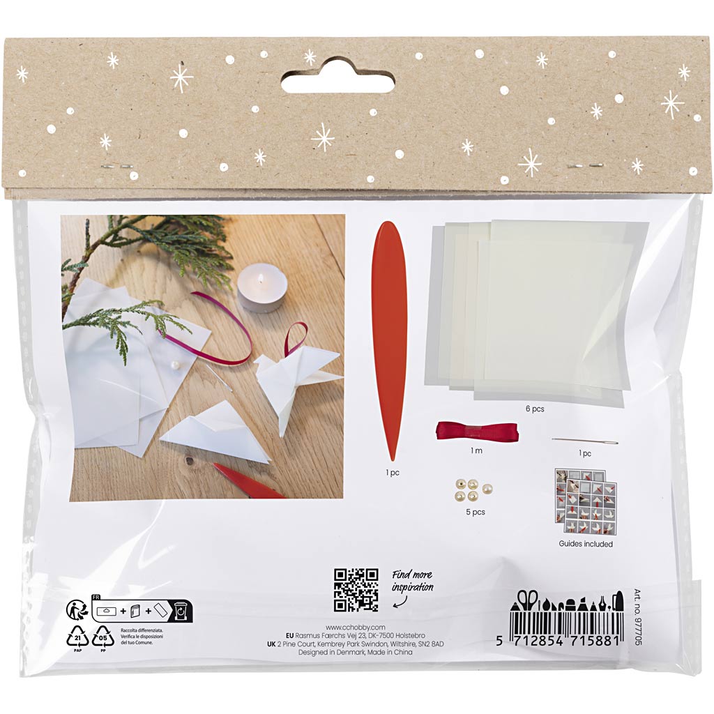 Creativ company mini hobby set origami, pigeon étoiles, rouge foncé, blanc cassé, 1 boîte