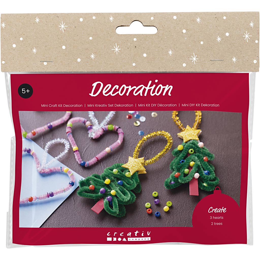 Creativ company mini hobby set décoration, coeurs et sapins de Noël, 1 boîte