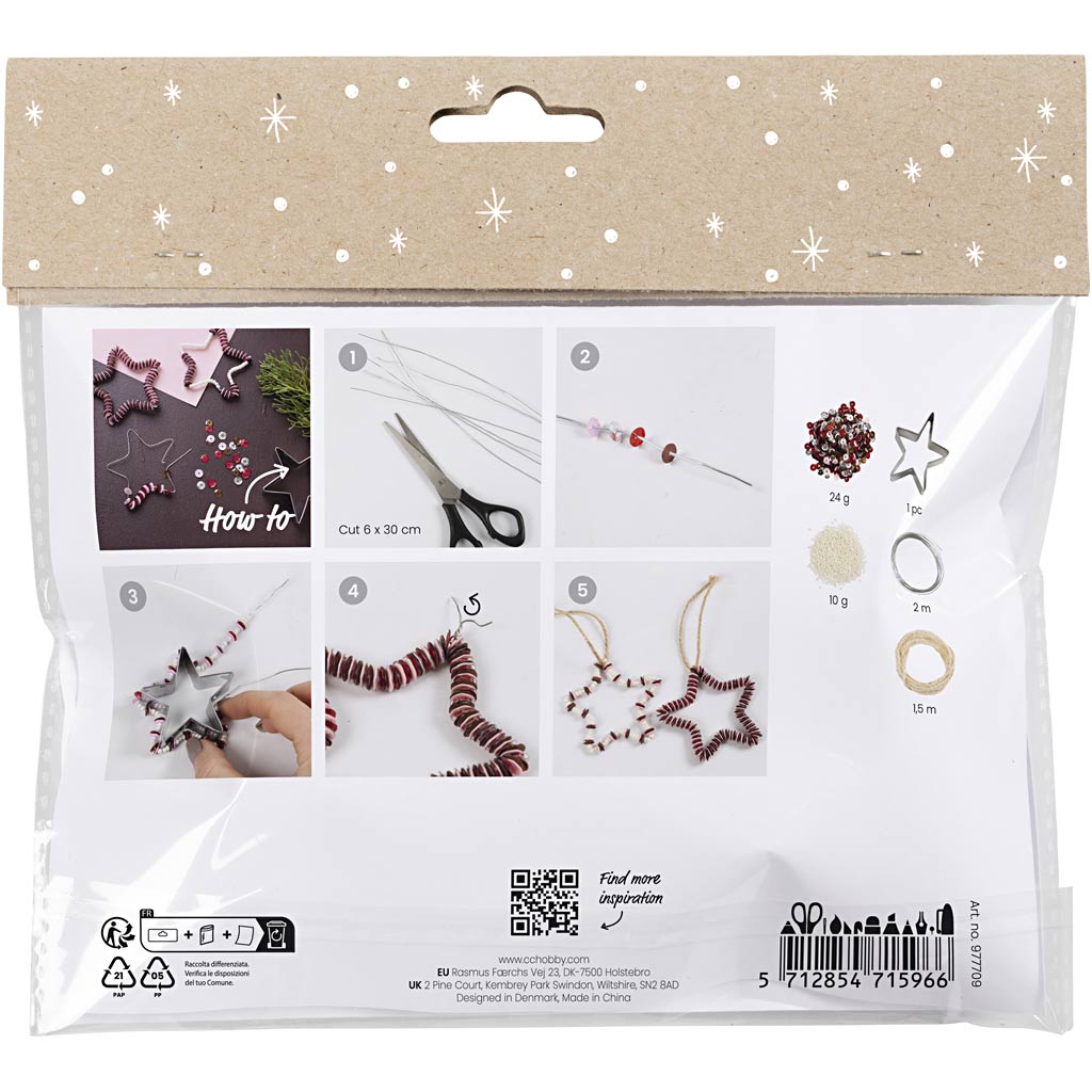 Creativ company mini hobby set décoration, étoiles, rouge, 1 boîte