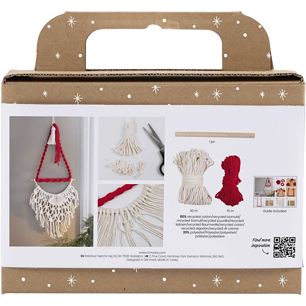 Creativ company mini hobby set macramé, Père Noël, Noël rouge, blanc cassé, 1 boîte