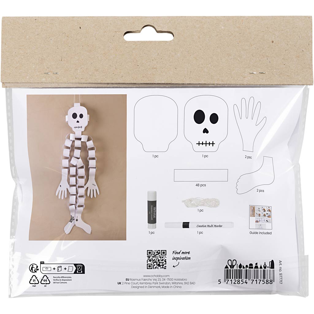 Creativ company mini hobby set décorations en papier, squelette, noir et blanc, 1 boîte