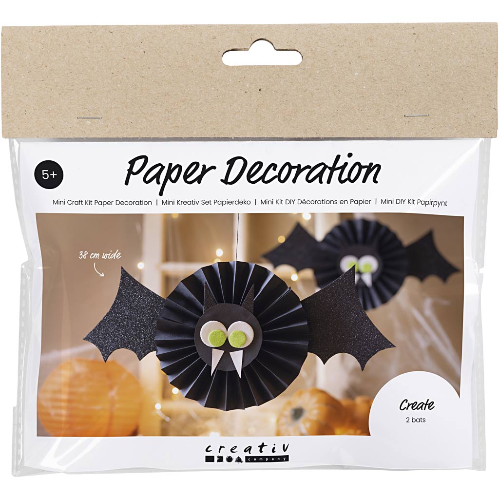Creativ company mini hobby set décorations en papier, chauves-souris, noir, blanc, 1 boîte