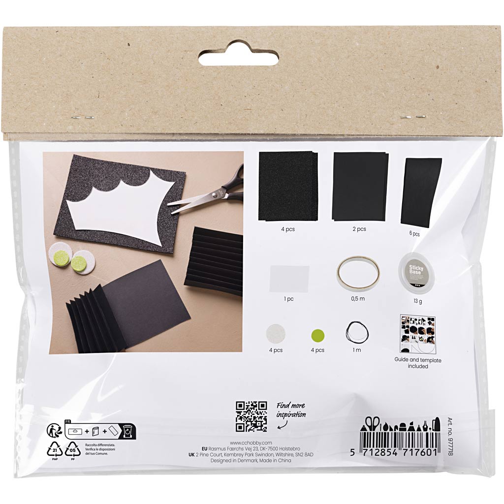 Creativ company mini hobby set décorations en papier, chauves-souris, noir, blanc, 1 boîte