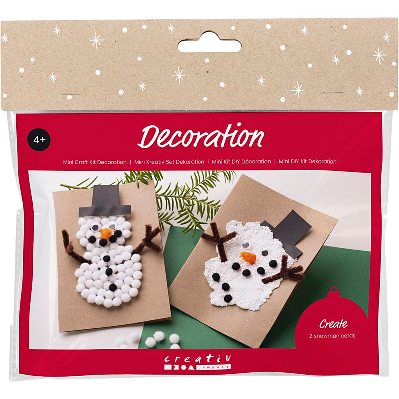 Creativ company mini hobby set décoration, cartes de Noël avec bonhommes de neige, noir, marron, orange moyen, blanc, 1 boîte