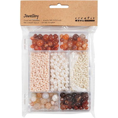 Creativ company Boîte créative à bijoux, agates, taille 2,6-10 mm, taille du trou 0,8-1,8 mm, env. 1480 pièces, différentes couleurs, 1 boîte