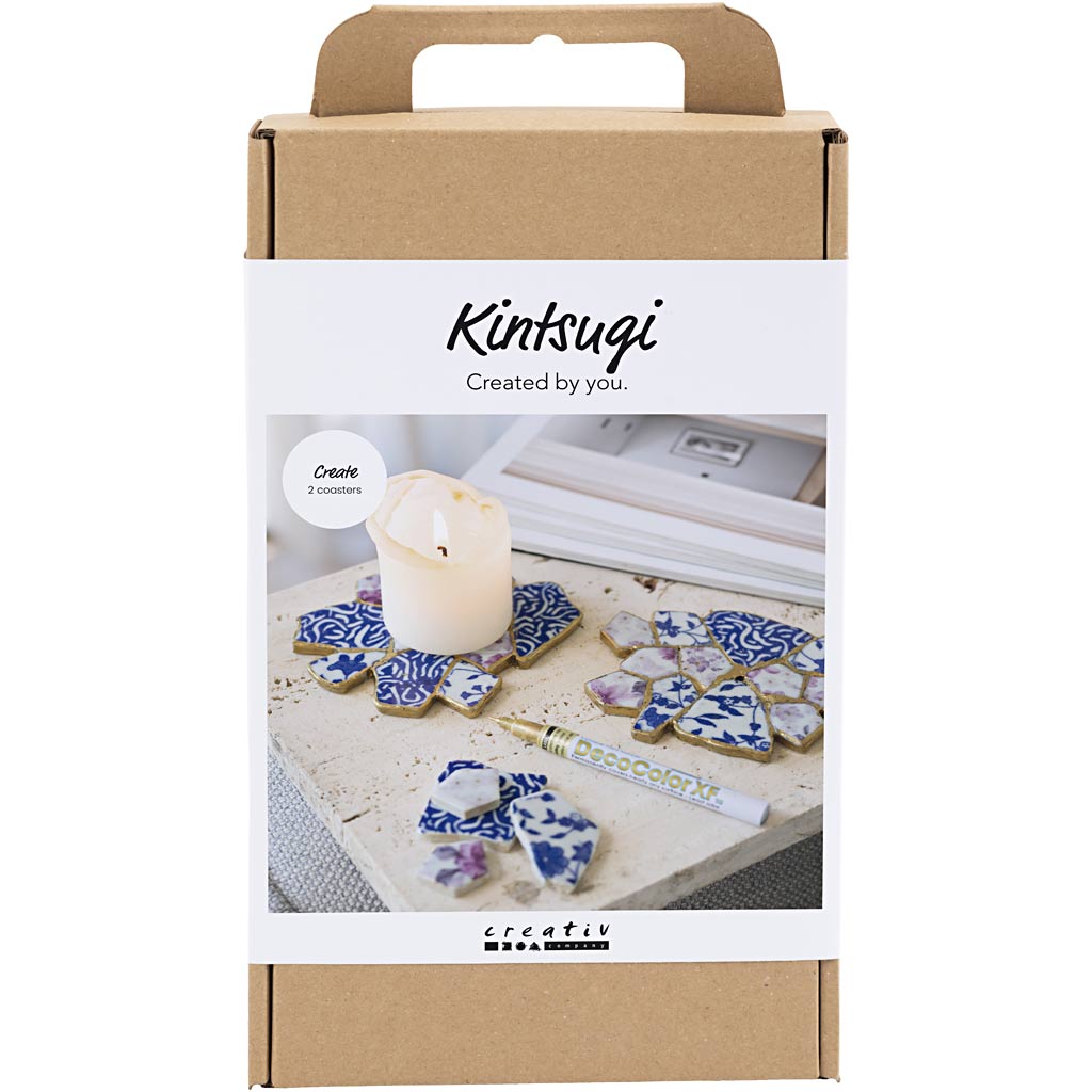 Creativ company hobby set kintsugi, dessous de verre, bleu, or, rouge clair, blanc, 1 boîte