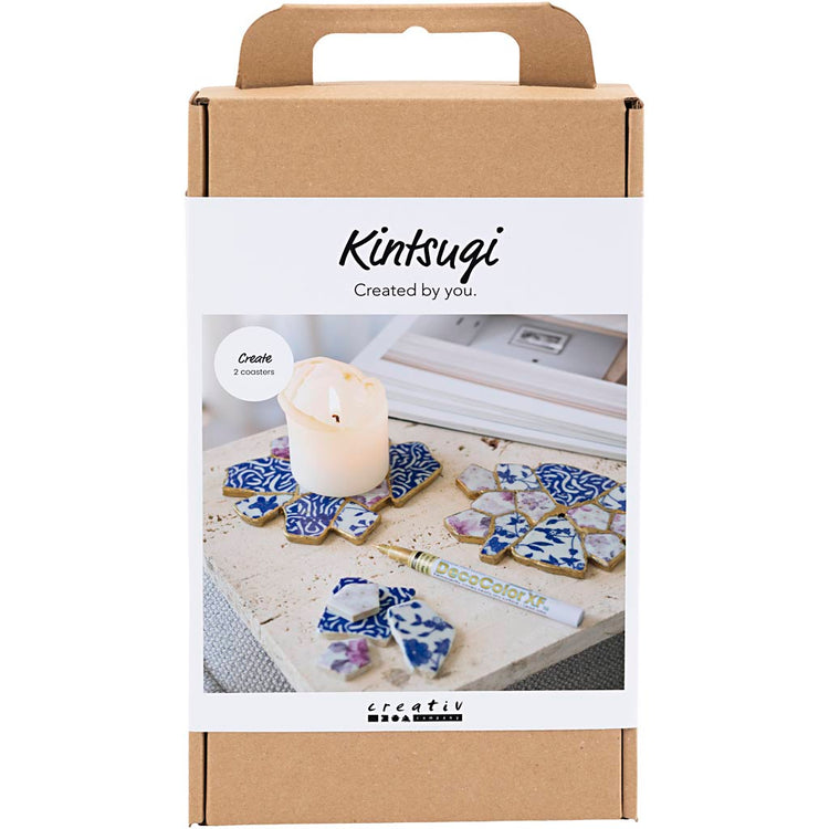Creativ company hobby set kintsugi, dessous de verre, bleu, or, rouge clair, blanc, 1 boîte