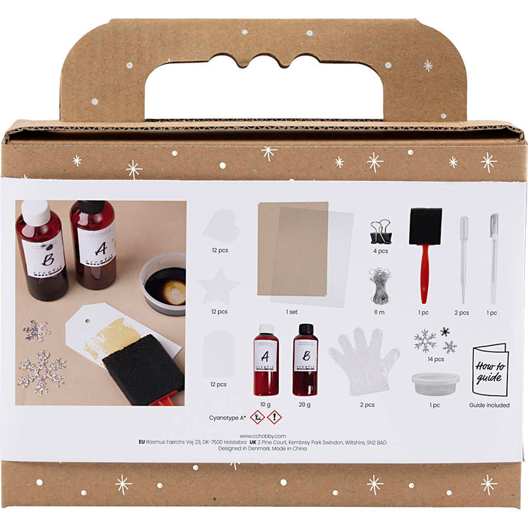 Creativ company mini hobby set cyanotype, étiquettes cadeaux, bleu, argent, 1 boîte