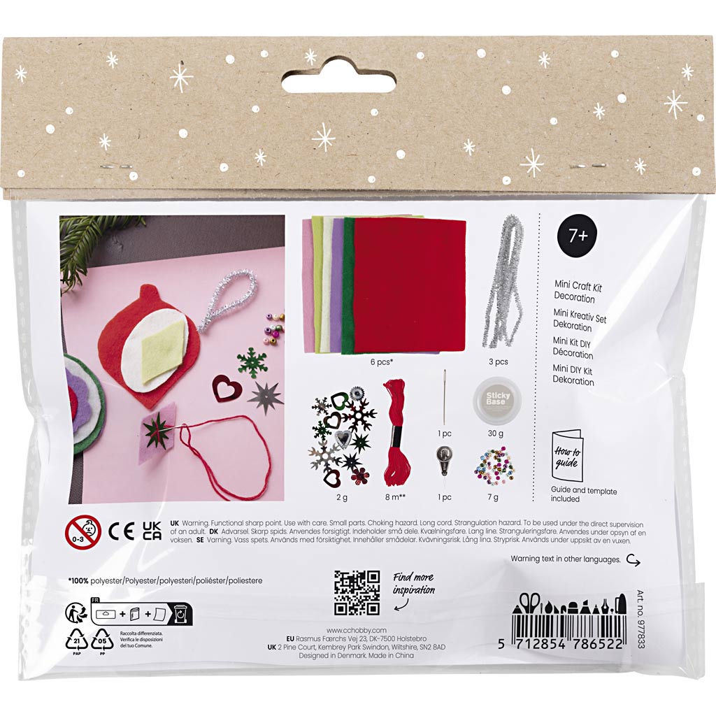 Creativ company mini hobby set décoration, décorations de Noël en feutre, différentes couleurs, 1 boîte